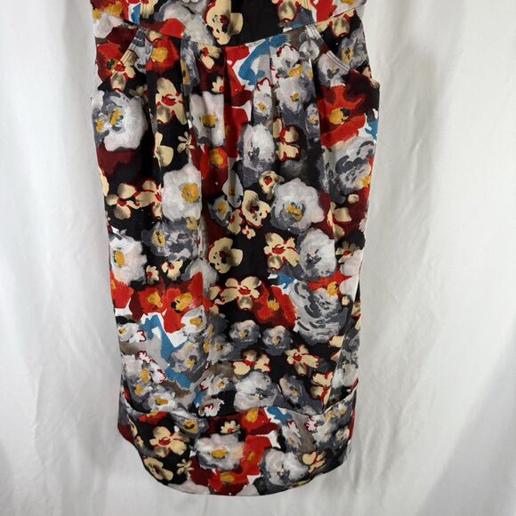 Hitherto Anthropologie Dress Women's 14 Blue Red Floral Zip Back Sleeveless Tie - Picture 3 of 14
